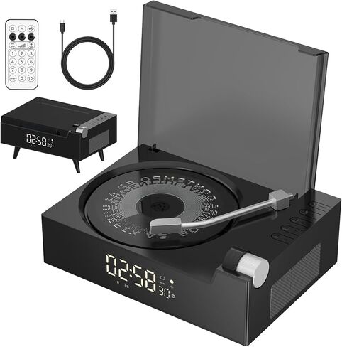 مشغل أقراص مضغوطة محمول مع بلوتوث ومشغلات أقراص مضغوطة قابلة لإعادة الشحن ومشغل موسيقى أقراص مضغوطة مع مكبرات صوت HiFi ومشغل أقراص مضغوطة لسطح المكتب للمنزل والسيارة والسفر (أسود) in Kuwait