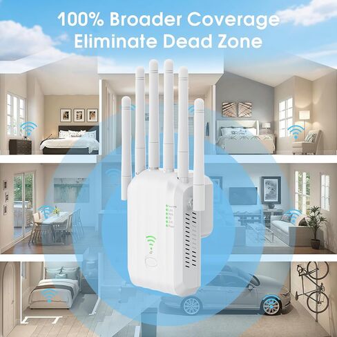 WiFi 6 Extender, AX1900 Dual Band WiFi Booster with 6 High-Gain Antennas, Covers Up to 12000 Sq.Ft for 105+ Devices. Features Gigabit Ethernet Port & Easy Setup for Seamless Whole Home Mesh WiFi in Kuwait