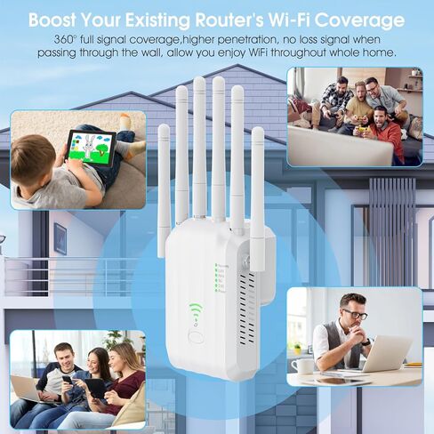 WiFi 6 Extender, AX1900 Dual Band WiFi Booster with 6 High-Gain Antennas, Covers Up to 12000 Sq.Ft for 105+ Devices. Features Gigabit Ethernet Port & Easy Setup for Seamless Whole Home Mesh WiFi in Kuwait