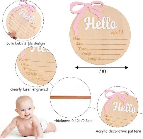 Hello World Birth Announcement - Bow Baby Girl Announcement Sign,Hello World Baby Girl Hospital Sign with Bow(Bow-1) in Saudi Arabia