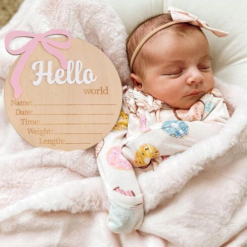 Hello World Birth Announcement - Bow Baby Girl Announcement Sign,Hello World Baby Girl Hospital Sign with Bow(Bow-1) in Saudi Arabia