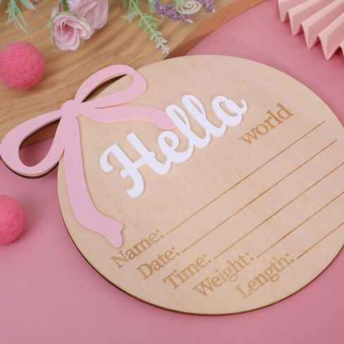 Hello World Birth Announcement - Bow Baby Girl Announcement Sign,Hello World Baby Girl Hospital Sign with Bow(Bow-1) in Saudi Arabia