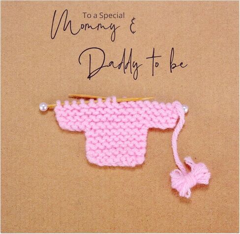 Ukodnus Parents To Be Card - Pink Handmade Knitted Jumper Pregnancy Card for New Mom & Dad, Baby Girl Shower Congratulations, Expecting Parents Gift, Newborn Baby Announcement in Saudi Arabia