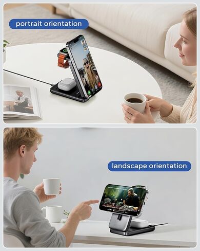 KPON Foldable 3in1 Charging Station for Magsafe, Travel Phone and Watch Charger for Apple, Wireless Charging Dock for Multiple Devices iPhone 17 16 15 14 13 12 Series/Apple Watch/Airpods in Saudi Arabia