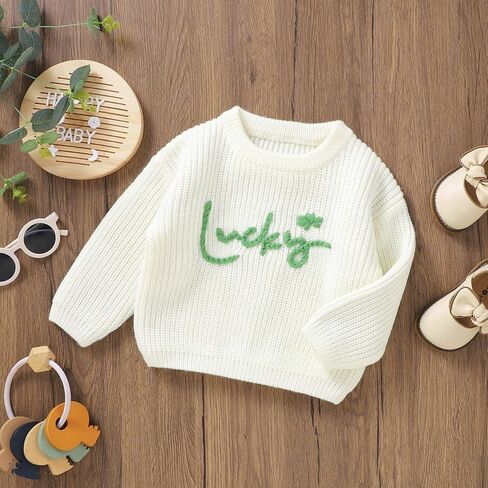 Unisex Baby Boys Girls 100% Cotton Lightweight Knit Sweater Long Sleeve Green Embroidery Pullove in Saudi Arabia
