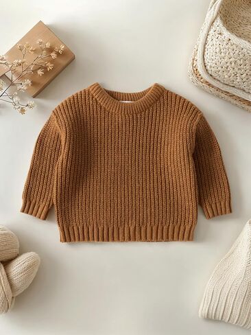 Baby Girl Boy Knit Sweater Clothes Warm Crewneck Long Sleeve Tops for Infant Toddler in Saudi Arabia