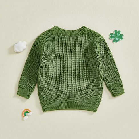 Toddler Baby Boy St Patricks Day Clothes Lucky Boy Embroidery Sweater Warm Crewneck Long Sleeve Knit Pullover Tops in Kuwait