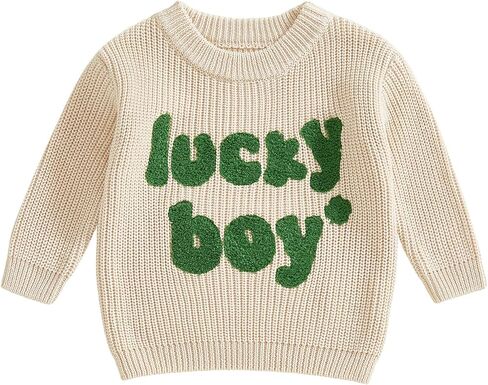 ملابس الأطفال الصغار من St Patricks Day، سترة مطرزة من Lucky Boy، سترة دافئة بياقة دائرية وأكمام طويلة، بلوفر علوي in Saudi Arabia