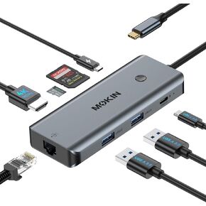 USB C Hub for MacBook Pro/Air,Mac Dongle with 3 USB Port,USB C to HDMI, USB C to RJ45 Ethernet,MOKiN 8 in 1 USB C to HDMI Adapter,100W PD Charging, USB C to SD/TF Card Reader USB C Hub in Kuwait