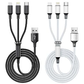 كابل شحن USB متعدد 3A، موصل سلك شاحن سريع 3 في 1 مع محول منفذ USB مزدوج للهاتف/النوع C/Micro، متوافق مع الأجهزة اللوحية iPhone 14 13 12 Pro 8 7 Samsung Galaxy (4FT/2Pack Charging فقط) in Kuwait