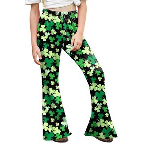 Girls Valentine's Day Heart Print Bell Bottom Mardi Gras Carnival Party Flared Pants with Pockets 5-14 Years in Kuwait