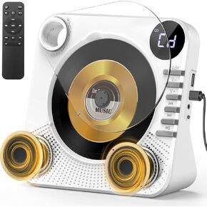 CD Player with Bluetooth, Desktop CD Player for Home,HiFi Speakers,Remote Control,USB,LED Display,Timer,Repeat,EQ Sound,AUX/3.5mm Earphone Jack,Kids,Gift-White in Kuwait