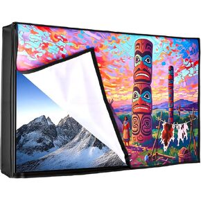 غطاء تلفزيون خارجي 50 إلى 55 بوصة مقاوم للماء، نسيج سميك 600D مقاوم للطقس غطاء حماية للشاشة الخارجية للتلفزيون مع سحاب، غطاء أمامي قابل للطي، مناسب للتركيب على الحائط خارج شاشة مسطحة 50-55 بوصة in Kuwait