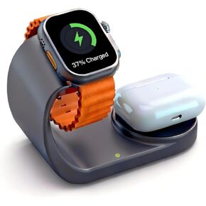لشاحن ساعة Apple، قاعدة شحن مغناطيسية سريعة متوافقة مع iWatch Series Ultra/SE/10/9/8/7/6/5، لحامل حامل شاحن Apple Watch Airpod، كابل الشحن (رمادي) in Saudi Arabia