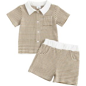 fhutpw Baby Toddler Boy Summer Clothes Striped Button Down Shirt Outfits | Beach Vacation Shirt, Infant Striped Tops, 2Pcs Boys Set, Short-Sleeved Suit, 6 12 18 Months, 2T, 3T, 4T, 5T in Saudi Arabia