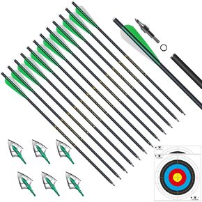 مسامير القوس والنشاب - 20 بوصة - تتضمن مجموعة أسهم القوس والنشاب الكربونية 12 قطعة من أسهم الرماية الكربونية و6 قطع من رؤوس الصيد العريضة و2 قطعة من الأهداف المصنوعة من الورق والبلاستيك القابل للتحلل للصيد والتمرين in Kuwait