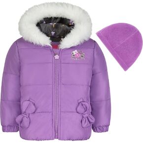 LONDON FOG baby girls Quilted Puffer Jacket With Fleece Hat Down Alternative Coat, Purple Bow, 24 Months US in Saudi Arabia