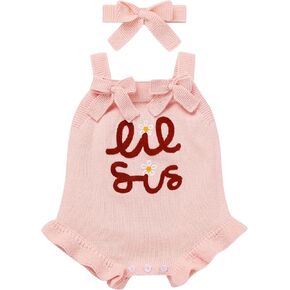 IDOPIP Baby Girls Embroidered Romper First Birthday Outfit Little Big Sister Knit Sweater Romper Cake Smash Photo Shoot Dress in Kuwait