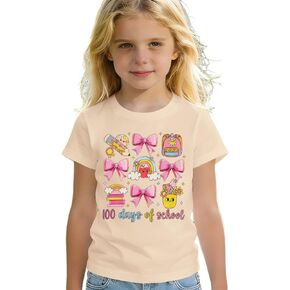 Ritatte Kids Girls 100 Days of School Shirt for Toddler Cute Bow Graphic T-Shirt 100th Day Funny Short Sleeve Tees Tops 3-9T in Kuwait