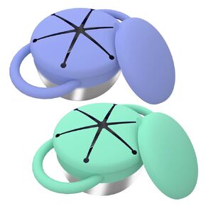 عبوة من 2 أوعية للوجبات الخفيفة من الفولاذ المقاوم للصدأ للأطفال، أوعية للوجبات الخفيفة للأطفال الصغار مع أغطية ومقابض من السيليكون - آمنة للاستخدام في غسالة الأطباق، أكواب للوجبات الخفيفة للأطفال الصغار لتناول طعام صحي in Kuwait