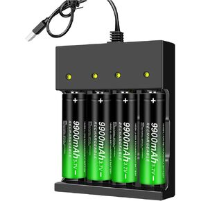 مجموعة شاحن بطارية قابلة للشحن مكونة من 4 قطع، شاحن USB عالمي للبطاريات القابلة لإعادة الشحن 3.7 فولت 18500 I865Oetc (4 أزرار علوية + شاحن) in Kuwait