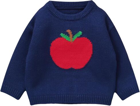 Toddler Baby Boy Girl Back to School Outfits Apple Embroidery Oversized Knit Sweater Infant First Day of Kindergarten Shirt in Saudi Arabia
