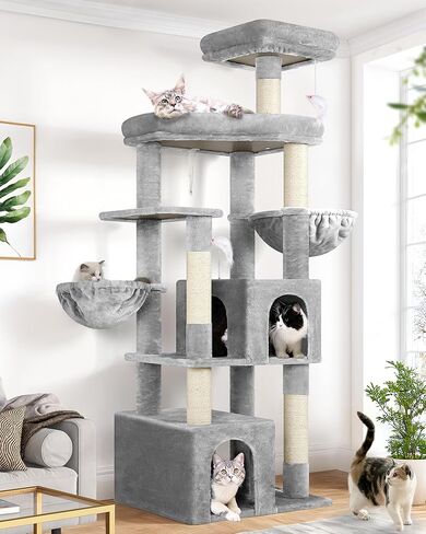 Globlazer Sturdy Cat Tree, 68-inch Large Cat Tower for Indoor Adult Cats 20 lbs Heavy Duty Cat Tree for Big Cats with Extra Large Platform, 5 Scratching Post, S68, Beige in Kuwait
