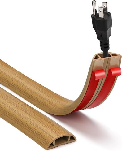 Floor Cord Cover, 3.6FT Self-Adhesive Cable Protector for Wires, Prevent Trip Hazards, Cord Covers for Wires on Floor, Easy Cord Hider for Home & Office, Yellow Oak Wood, 0.47" W x 0.28" H in Saudi Arabia