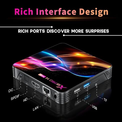 Android Box 14.0, 4GB RAM 32GB ROM Quad-Core 64bit Cortex-A53 RK3528, 4K 8K Support 2.4G/5.0GHz Dual WiFi 10/100M Ethernet BT 5.0 USB 2.0 3.0,Android TV Box in Kuwait