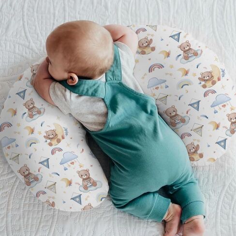 Watercolor Bear Rainbow Blue Baby Nursing Pillow Covers for Boy Cute Bears Moon Stars Clouds Nursing Slipcovers for Breastfeeding Pillows Pastel Animal Soft Stretchy Covers for Newborn Infant in Saudi Arabia