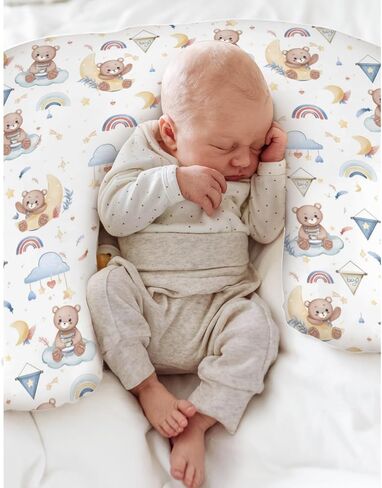 Watercolor Bear Rainbow Blue Baby Nursing Pillow Covers for Boy Cute Bears Moon Stars Clouds Nursing Slipcovers for Breastfeeding Pillows Pastel Animal Soft Stretchy Covers for Newborn Infant in Saudi Arabia