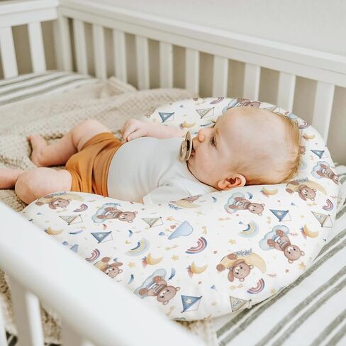 Watercolor Bear Rainbow Blue Baby Nursing Pillow Covers for Boy Cute Bears Moon Stars Clouds Nursing Slipcovers for Breastfeeding Pillows Pastel Animal Soft Stretchy Covers for Newborn Infant in Saudi Arabia