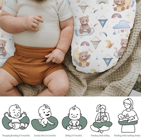 Watercolor Bear Rainbow Blue Baby Nursing Pillow Covers for Boy Cute Bears Moon Stars Clouds Nursing Slipcovers for Breastfeeding Pillows Pastel Animal Soft Stretchy Covers for Newborn Infant in Saudi Arabia
