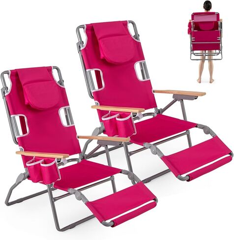 Goplus 3-in-1 Foldable Beach Chair, Lay-Flat Tanning Chair w/Face Hole, Footrest, Adjustable Backrest, Pillow, Portable Reclining Lounger, Heavy-Duty Recliner for Camping Poolside Sunbathing (1,Navy) in Saudi Arabia