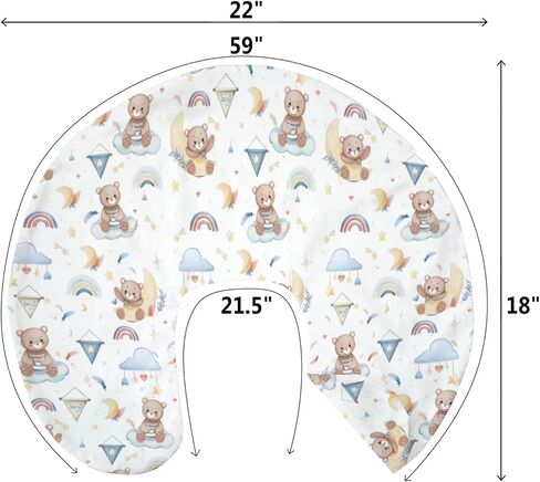 Watercolor Bear Rainbow Blue Baby Nursing Pillow Covers for Boy Cute Bears Moon Stars Clouds Nursing Slipcovers for Breastfeeding Pillows Pastel Animal Soft Stretchy Covers for Newborn Infant in Saudi Arabia