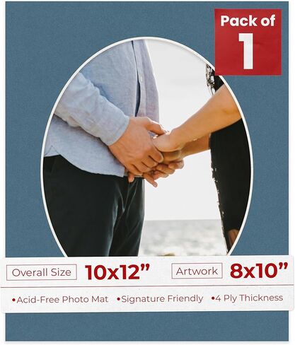 10x12 MAT Bevel Cut for 8x10 Photos - Precut White Linen Canvas Oval Photo Photo Poard Open in Kuwait