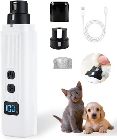 Dog Nail Grinder - 2 Speed Electric Pet Nail Grinder - Rechargeable Dog Nail Trimmers for Small Dogs- Cat Nail Claw Clippers with 2 Level LED Lighting（White） in Saudi Arabia