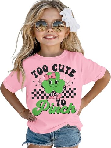 BOUTIKOME Toddler Baby Girls St. Patricks Day Shirts Too Cute to Pinch T-Shirt Shamrock Tees Clover Short Sleeve Tops in Saudi Arabia