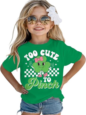 BOUTIKOME Toddler Baby Girls St. Patricks Day Shirts Too Cute to Pinch T-Shirt Shamrock Tees Clover Short Sleeve Tops in Saudi Arabia