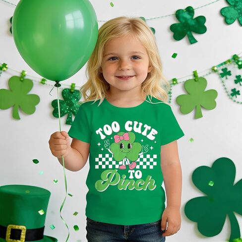 BOUTIKOME Toddler Baby Girls St. Patricks Day Shirts Too Cute to Pinch T-Shirt Shamrock Tees Clover Short Sleeve Tops in Saudi Arabia