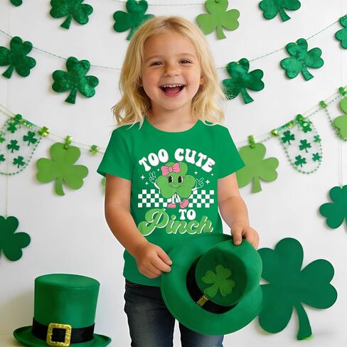 BOUTIKOME Toddler Baby Girls St. Patricks Day Shirts Too Cute to Pinch T-Shirt Shamrock Tees Clover Short Sleeve Tops in Saudi Arabia
