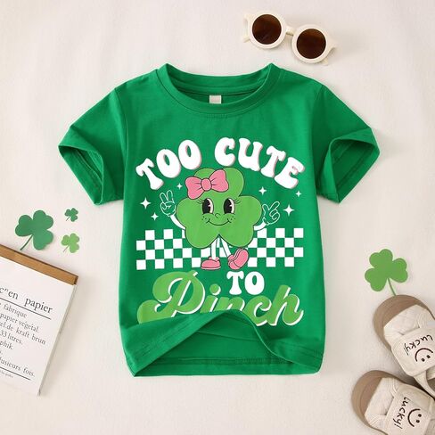 BOUTIKOME Toddler Baby Girls St. Patricks Day Shirts Too Cute to Pinch T-Shirt Shamrock Tees Clover Short Sleeve Tops in Saudi Arabia