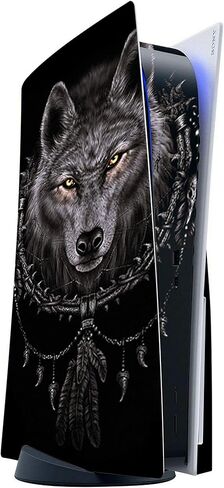 ITS A Skin Skins متوافقة مع إصدار قرص وحدة التحكم Sony Playstation 5 - غطاء ملتف لملصقات واقية - ظهر Wolf Dreamcatcher باللون الأبيض in Saudi Arabia
