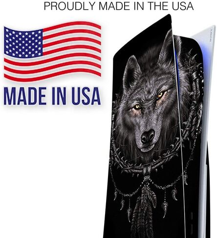 ITS A Skin Skins متوافقة مع إصدار قرص وحدة التحكم Sony Playstation 5 - غطاء ملتف لملصقات واقية - ظهر Wolf Dreamcatcher باللون الأبيض in Saudi Arabia