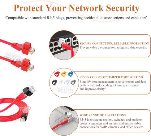 35 قطعة قفل أمان لمنفذ الشبكة RJ45 مع 3 مفاتيح، قفل كابل إيثرنت قابل للإزالة، يوفر الحماية المادية لأجهزة الكمبيوتر المحمولة وأجهزة الكمبيوتر وأجهزة شبكة RJ45 (5 قطع لكل لون) in Kuwait