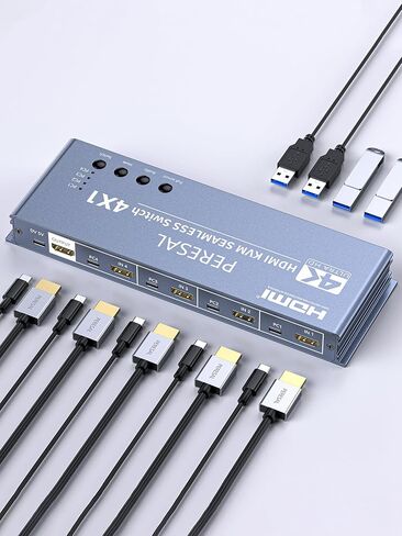 USB 3.0 HDMI KVM Switch 2 Monitors 2 Computers, 8K@60Hz Dual Mode Switching, with 3 USB 3.0 Port, Desktop Controller and 2 USB Cables in Kuwait