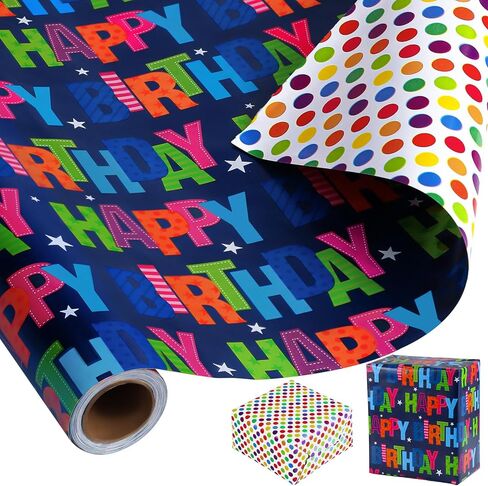 woric Birthday Wrapping Paper Roll 17 Inch x 33 Feet Colorful Foil Happy Birthday Lettering Candles Gift Wrapping Paper for Baby Shower Holiday Party in Saudi Arabia