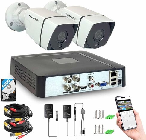 نظام كاميرا أمان 4CH 1080P خارجي داخلي مع كشف الحركة، رؤية ليلية، مع محرك أقراص ثابتة سعة 500 جيجابايت، قطعتان من كاميرات المراقبة عالية الدقة 1080P 1920TVL، للتسجيل المنزلي على مدار الساعة طوال أيام الأسبوع in Kuwait