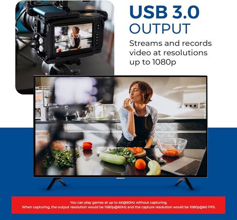 بطاقة التقاط فيديو HDMI، بطاقة التقاط HDMI إلى USB 3.0 في تسجيل كامل بدقة 1080 بكسل للعمل مع الكاميرا/Xbox/PS4/PS5/PC/Nintendo/وحدات تحكم الألعاب مع OBS in Saudi Arabia