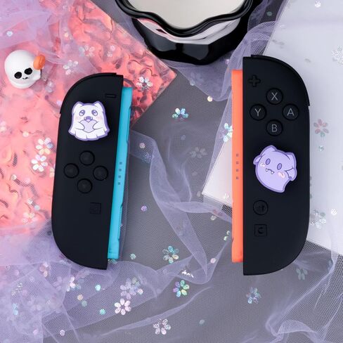 أغطية قبضة الإبهام لجهاز تحكم Nintendo Switch2 Joycon، 4 قطع من غطاء عصا التحكم السيليكون اللطيف المتوافق مع وحدة تحكم Switch2/OLED/Lite Joy - Ghost (لـ Switch2) in Kuwait